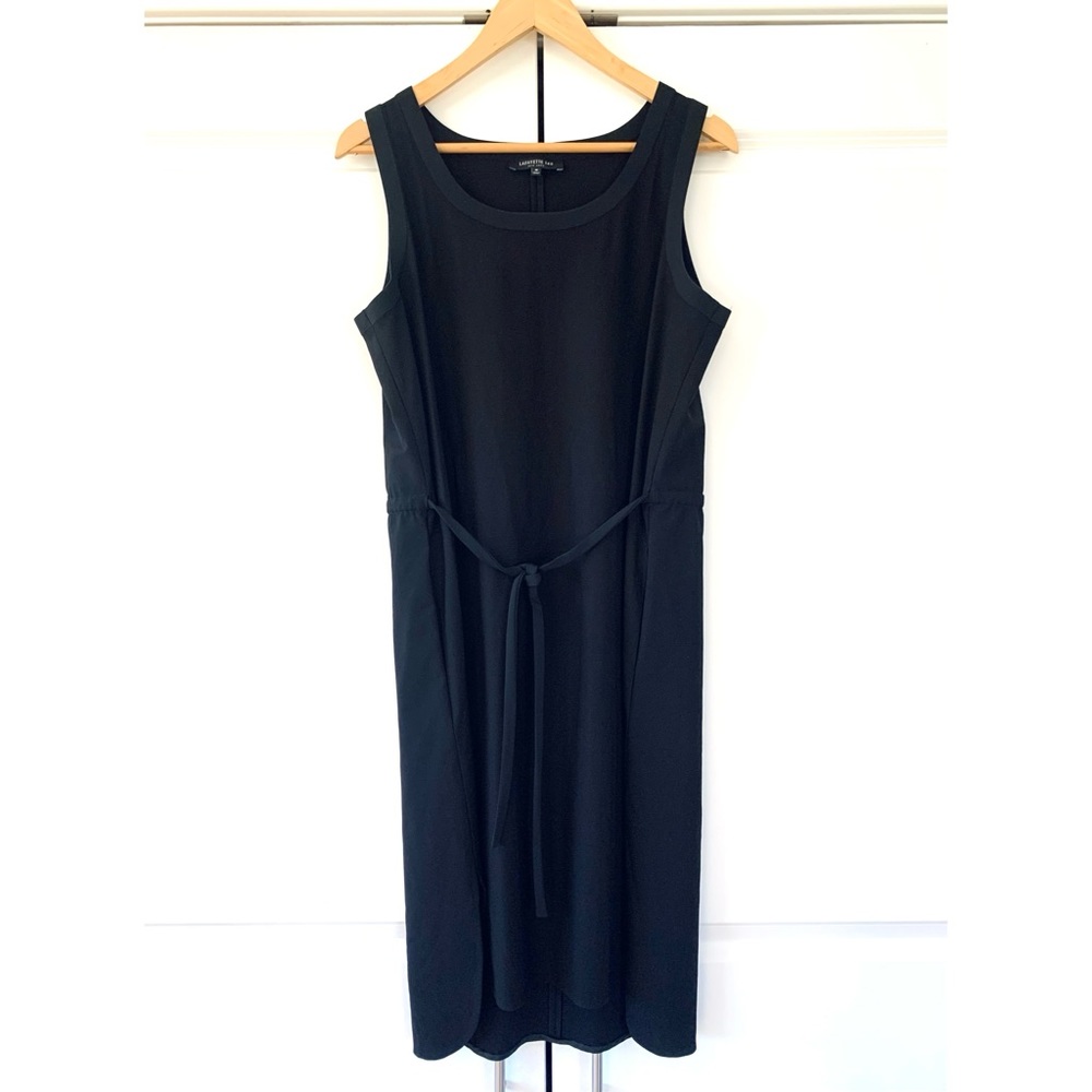 Lafayette 148 Dress Front Tie Black Crepe Sleeveless Shift Travel Career Size M